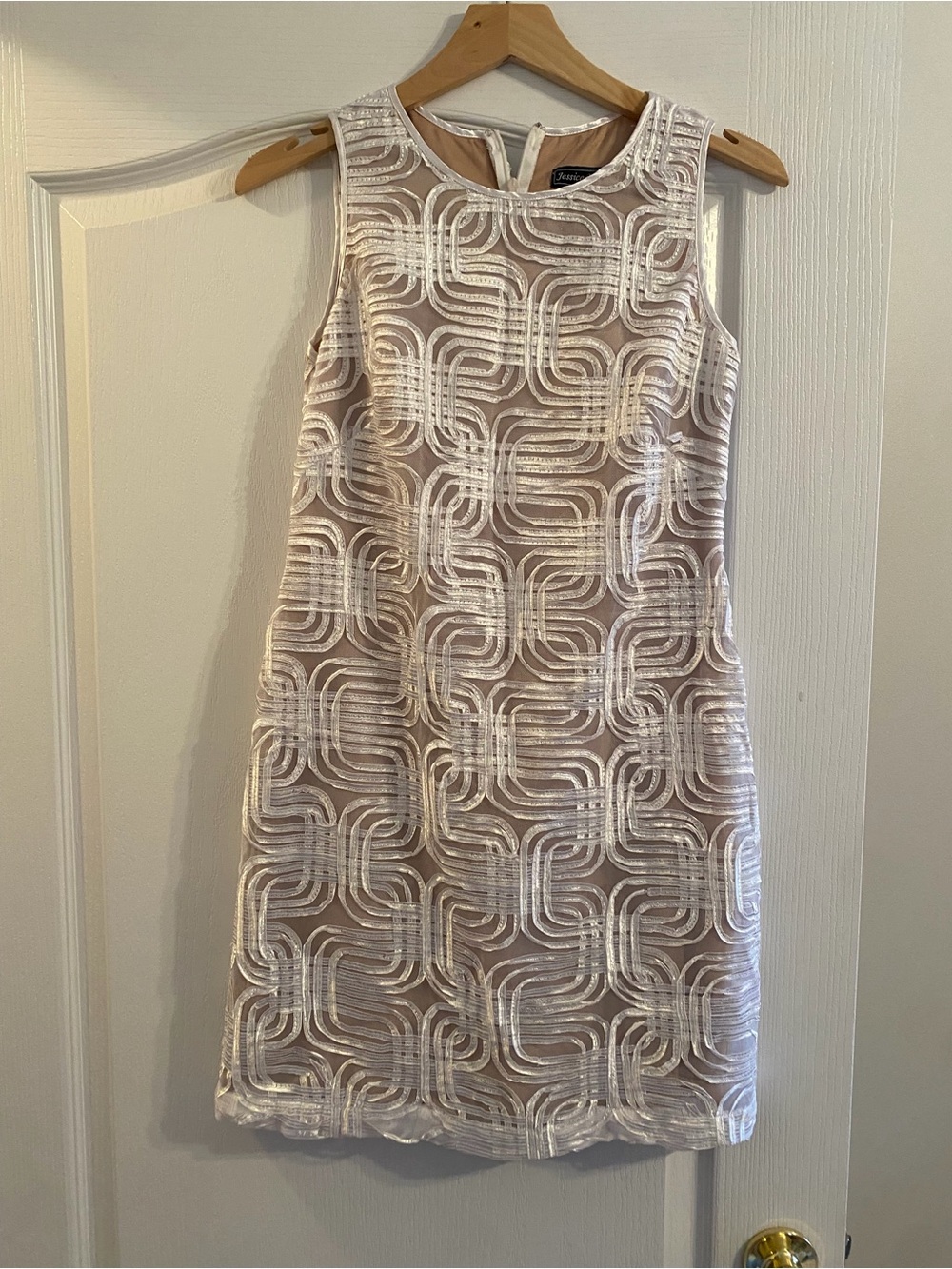 Jessica Howard Blush Mini Dress with White Geometric Embroidery
